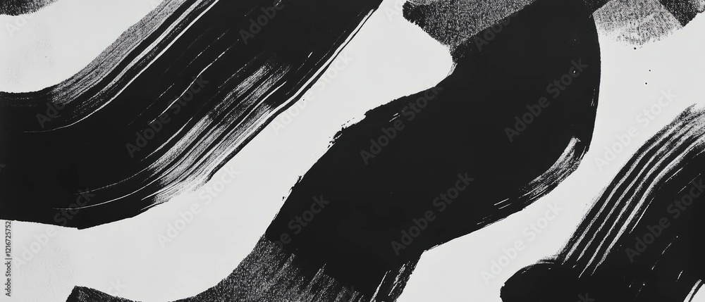 Poster Bold black ink strokes create dynamic patterns against a white background