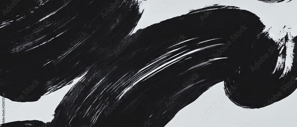 Poster Thick black ink strokes create bold patterns on a white backdrop for artistic expression