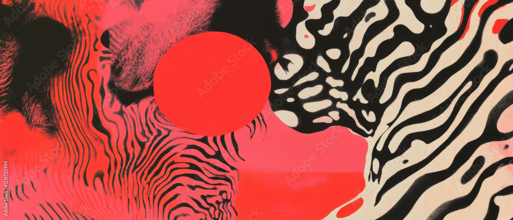 Poster Exploring dynamic two-tone ink patterns in contrasting colors and shapes