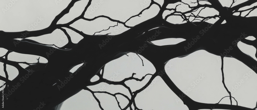 Aufkleber Intricate veined ink patterns with branching lines in varied thicknesses on a light background