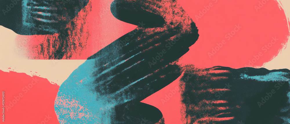 Poster Bright contrast shapes enhance washed ink patterns with soft gradients in vivid design