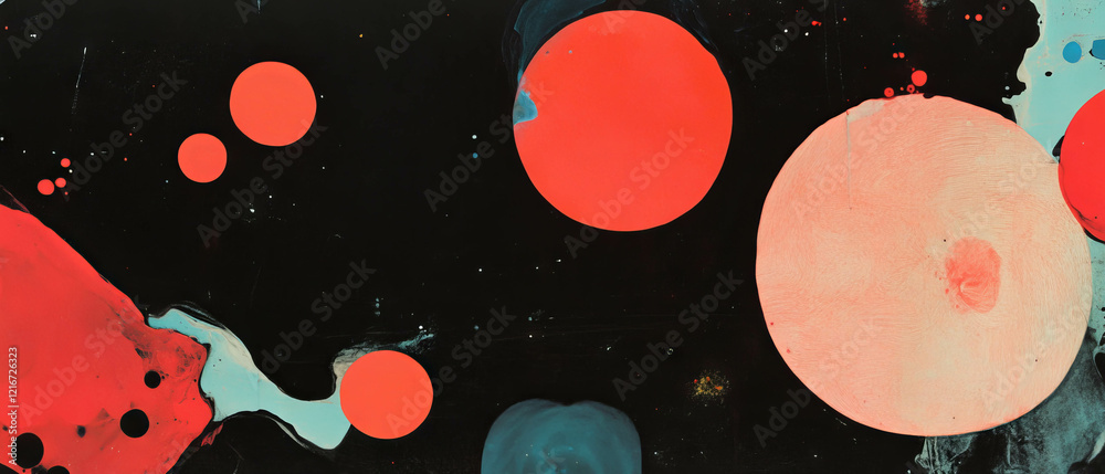 Leinwandbilder bright red shapes contrast against washed ink patterns and soft gradients in an abstract composition