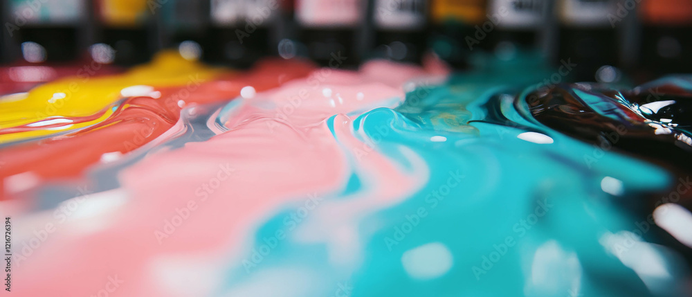 Poster exploring the vibrant textures of waterproof ink in various colors and permanent qualities