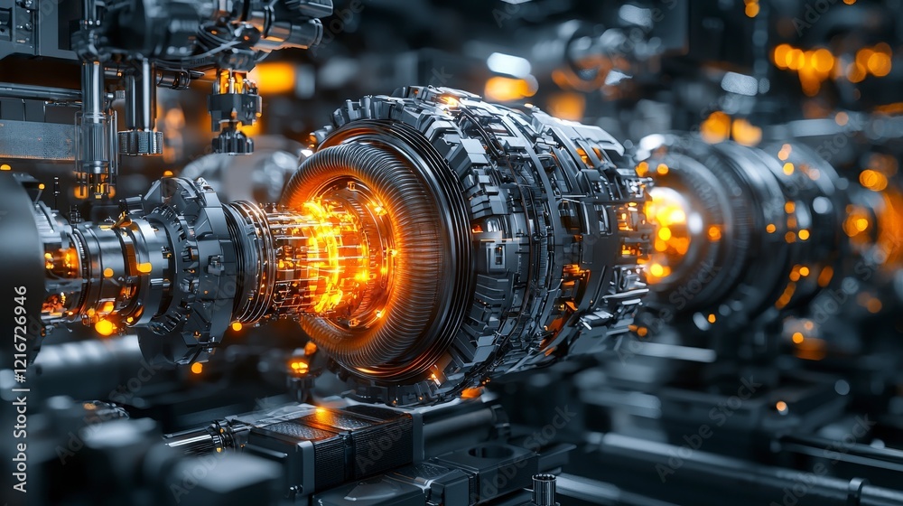 Fototapete Automated process visualization industrial facility technology concept high-tech environment close-up view innovation insight