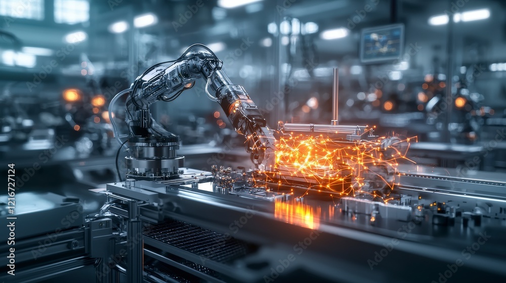 Poster automated high-tech manufacturing process futuristic factory digital content industrial environment 