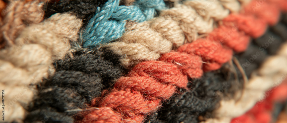 Poster intricate woven carpet texture showcasing vibrant colors and durable patterns