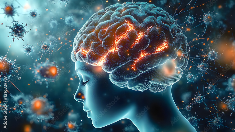 Poster augmented brain visualization neuroimmunology showing immune system attacks conditions like multiple