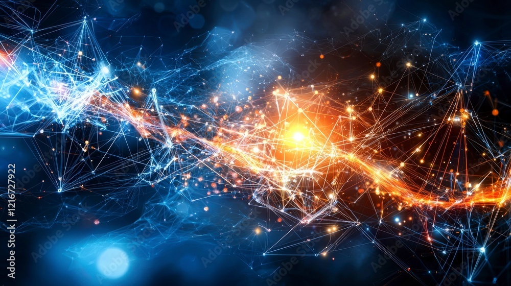 Fototapete A seamless digital integration process visualized with dynamic energy flow and light trails in abstract technology art