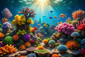 Obraz premium 3D-Printed Coral Reef Restoration: Ultra-Realistic Underwater Scene