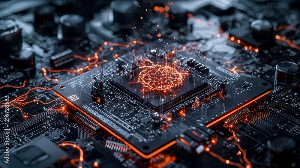 Poster Ai-powered process visualization digital environment technology concept glowing circuitry futuristic viewpoint