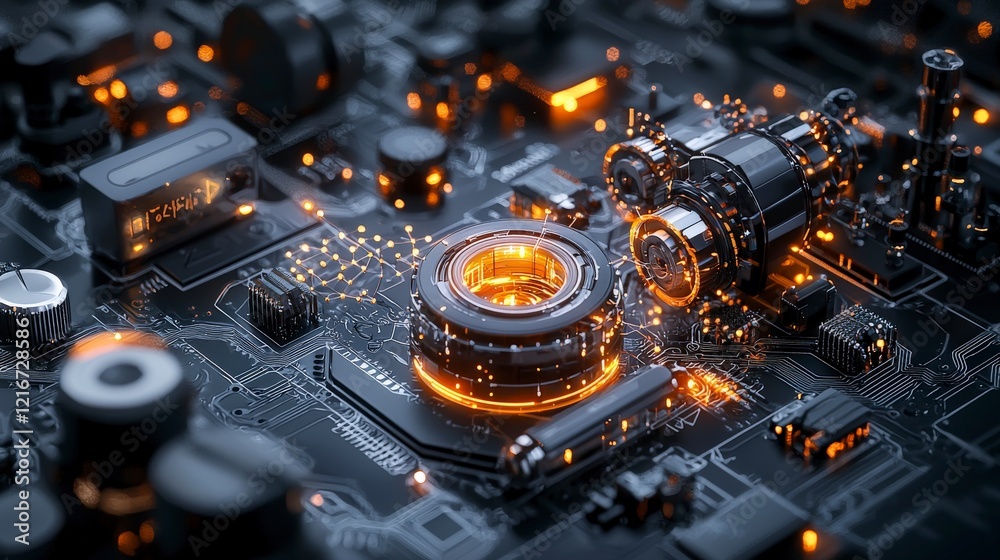 Poster Innovative digital artwork hub strategy optimization system visualization in a futuristic conceptual environment