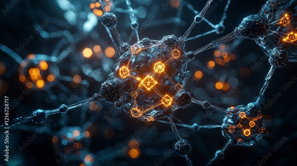 Aufkleber Visualizing ai-driven data systems as glowing nodes digital landscape conceptual art sci-fi environment high-tech perspective