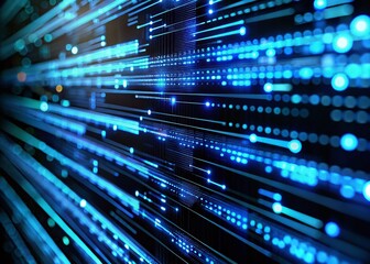 Obraz premium 3D Render: Glowing Blue Code on Dark Screen, Night Programming Scene