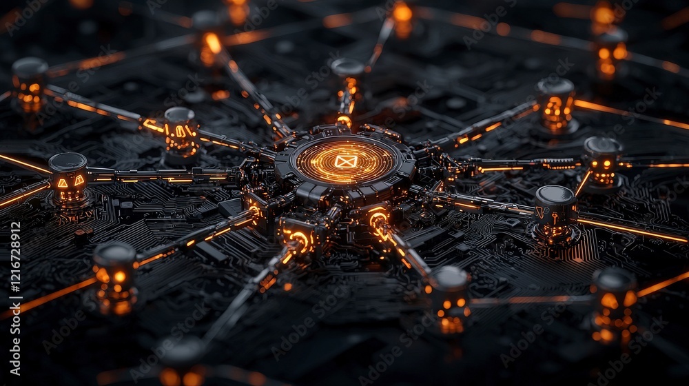 Aufkleber Ai-powered optimization process visualized with glo technology hub digital art futuristic environment high-tech viewpoint
