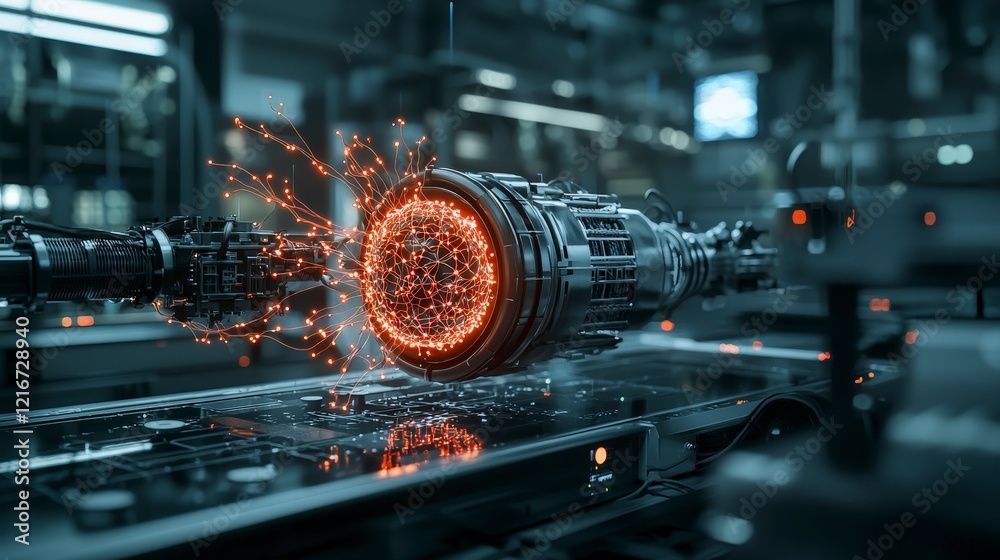 Poster Automated ai-driven workflow visualization high-tech lab digital art futuristic environment close-up view innovation concept