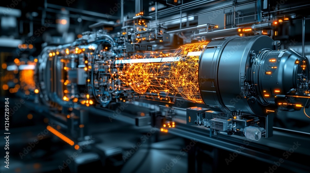 Poster Automated ai-driven workflow visualization industrial setting digital art futuristic environment side view innovation concept