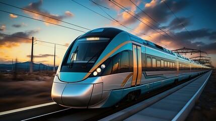 Fototapeta premium Modern train at high speed HD 8K wallpaper Photographic Image