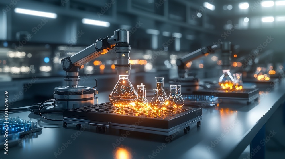 Aufkleber Automated robotic systems lab futuristic laboratory science experimentation high-tech environment dynamic viewpoint