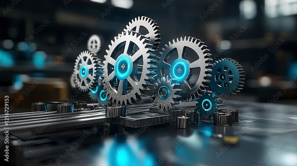 Aufkleber Innovative gears automated workflow optimization in a high-tech digital art industrial setting close-up view