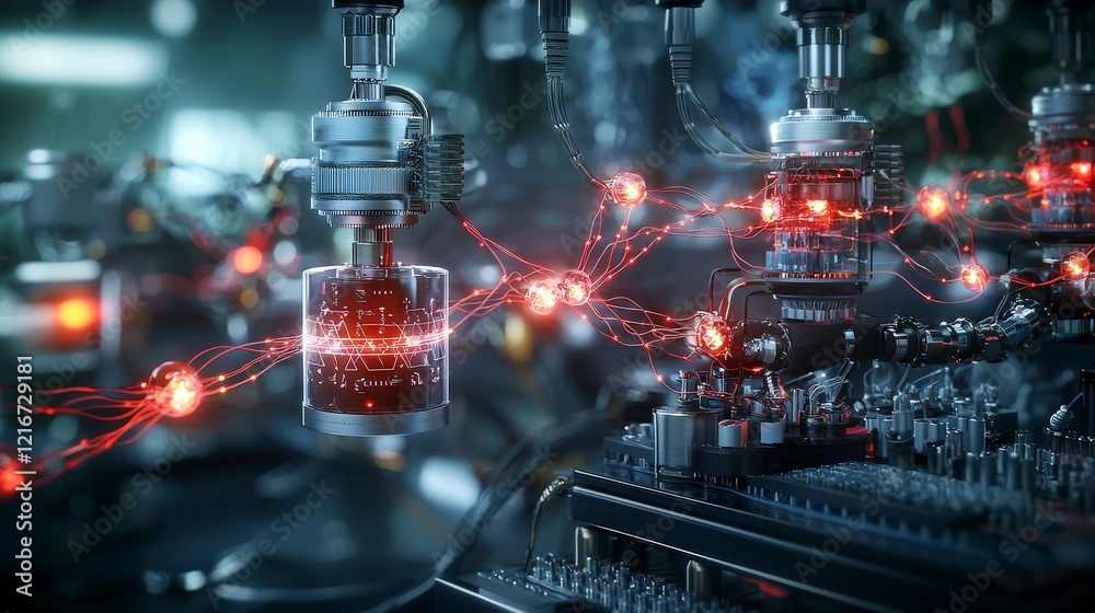 Poster Automated system revolutionizing digital cloud technology industrial environment macro view innovation concept