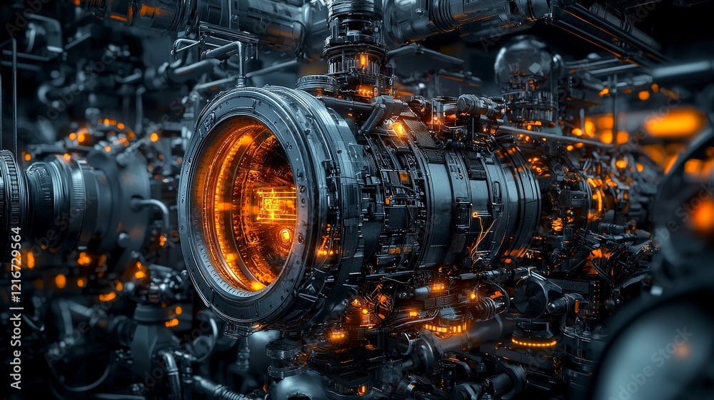 Poster Optimized digital process visualization with glowing elements in industrial setting technology abstract viewpoint