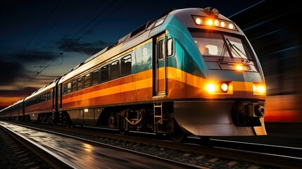 Naklejka premium Modern train at high speed HD 8K wallpaper Photographic Image
