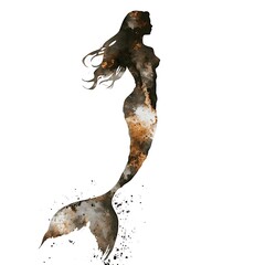Fototapeta premium Watercolor Silhouette of a Mermaid with Long Hair.