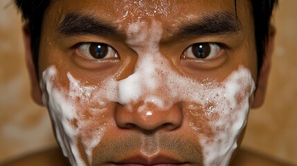 Fototapeta premium Man Face Covered In Cleansing Facial Foam