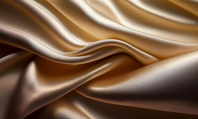 Golden satin fabric texture with smooth, flowing folds, exuding luxury and elegance. Ideal for backgrounds, branding, fashion, or product designs requiring a rich and sophisticated aesthetic.