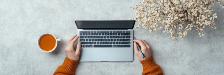 Minimalist Learning Student Engaging in Online Video Classes with Laptop and Notes - Modern Remote Education for E-Learning Platforms in Tech-Savvy Workspaces