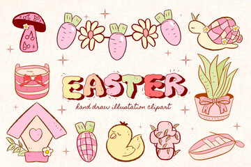 Coquette easter, Happy easter, cute Easter rabbit, eggs, spring flowers in pastel colors, soft pink. Easter posters, covers, labels templates set, Vintage Easter rabbit