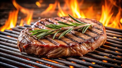 Aromas of freshly cooked beef sirloin with rosemary wafting from a sizzling grill, highlighting the savory flavors and enticing aromas of the dish, flavor, savory