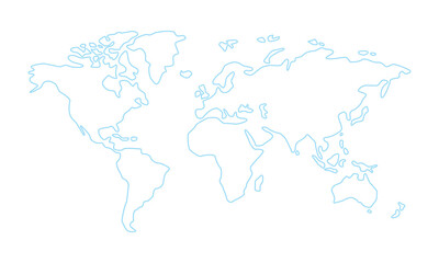 Vector illustration of world map, contour of continents. Eurasia, America, Africa, Australia.