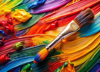 Fototapeta premium Abstract Acrylic Paint Brush Stroke Canvas Flatlay - Vibrant Texture Background for Design