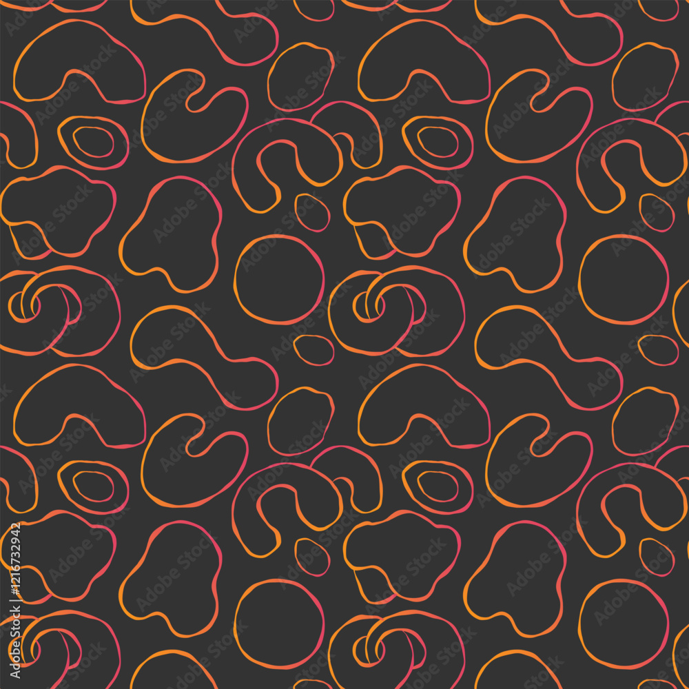 Fototapete seamless pattern with outline abstract shapes on a dark background