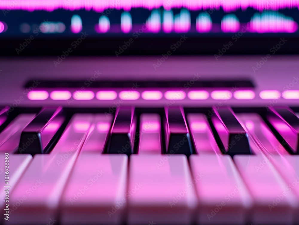 Aufkleber vibrant electronic music creation macro midi keyboard with purple led glow for digital sound design 