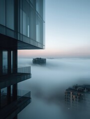 fog in the metropolis, copy space. weather - thick fog on the city streets.