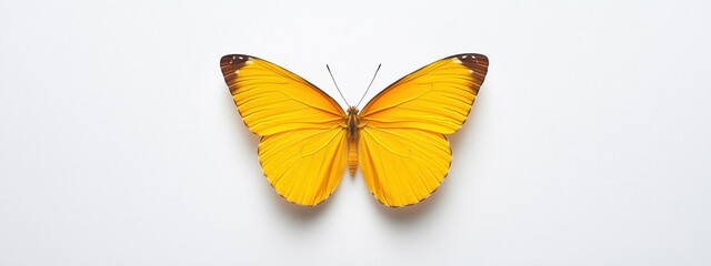 Fototapeta premium A vibrant yellow butterfly displayed symmetrically on a white background.