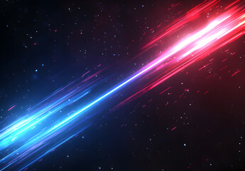 Obraz premium Cosmic Abstract Artwork With Intertwined Red and Blue Light Trails, Starry Particle Effects, and Dynamic Energy Patterns Creating a Futuristic, Vibrant, and Surreal Digital Space Design