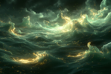 Fototapeta premium A glowing aurora with radiant digital waves lighting up a neon sky, symbolizing wonder