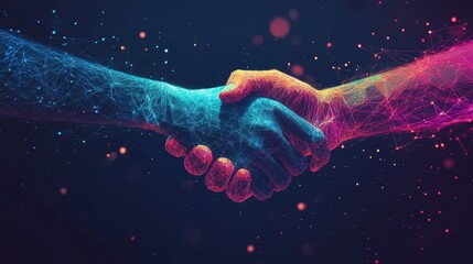 Digital Handshake Concept Symbolizing Connection Between Businesses Through Innovative CRM Systems