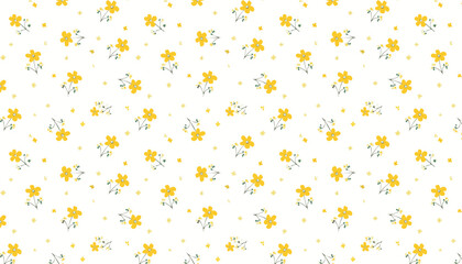 Seamless pattern with yellow daffodils on a white background