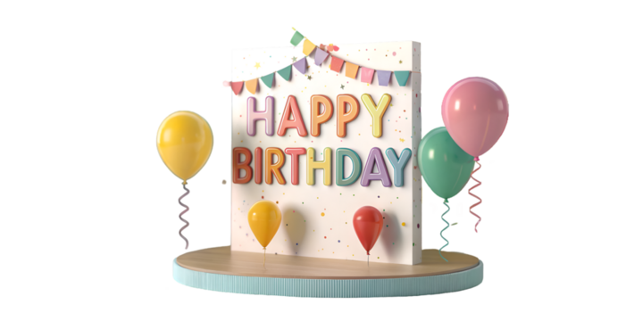 3d happy birthday card on transparent background