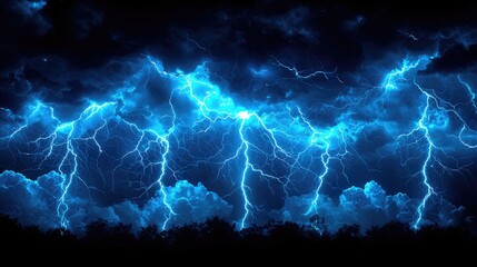 Fototapeta premium Digital Storm Vibrant Blue Lightning Over Silhouetted Forest