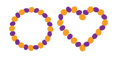 Plums and Apricots Circular and Hearts shape frame borders Summertime Copy space Template idea Set 2