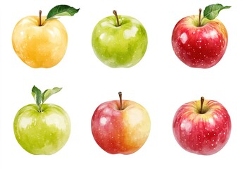 Watercolor apple clipart, white isolated background
