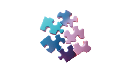 Jigsaw puzzle connecting, cooperation and teamwork , partnership and brainstorming, 3d rendering.