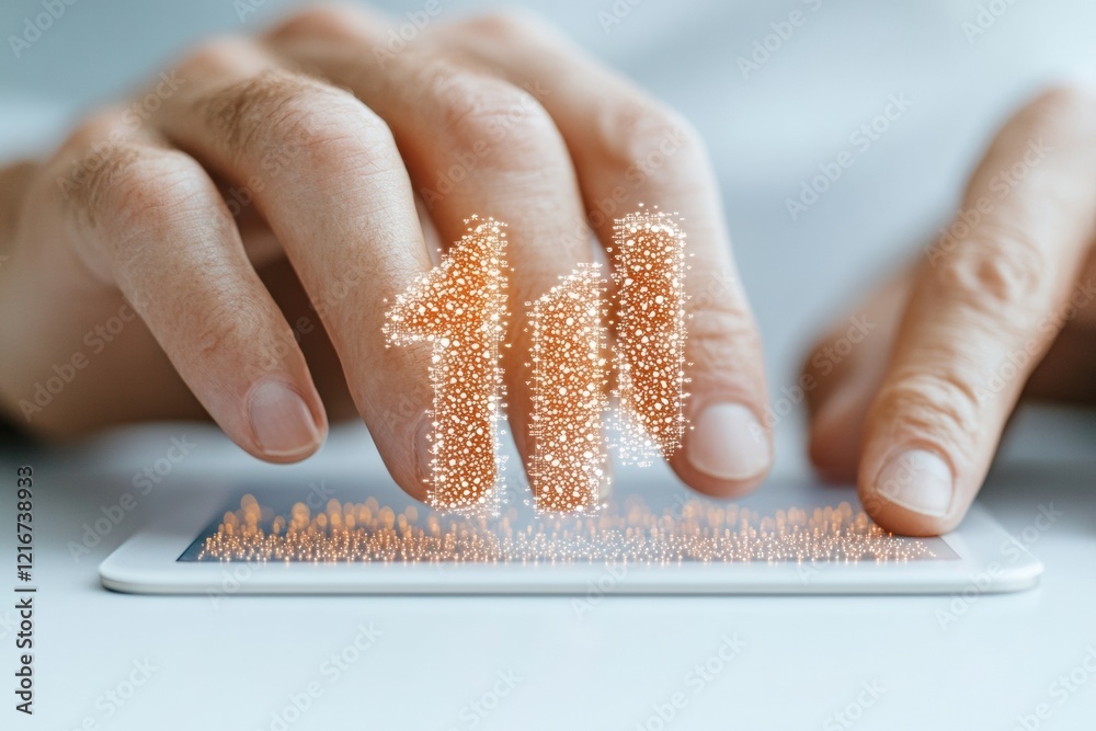 Aufkleber Contemporary Digital Collaboration Close-Up of Hands Typing on Tablet Displaying Informative Infographic - Streamlined E-Learning Solutions for Modern Workplaces