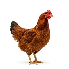 Detailed Image of a Rhode Island Red Chicken, Isolated on White Background