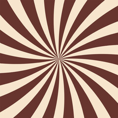 Candy color sunburst background. Abstract chocolate cream sunbeams design. Colorful spinning lines for template, banner, poster, flyer. Sweet rotating cartoon swirl or whirlpool. Vector backdrop.